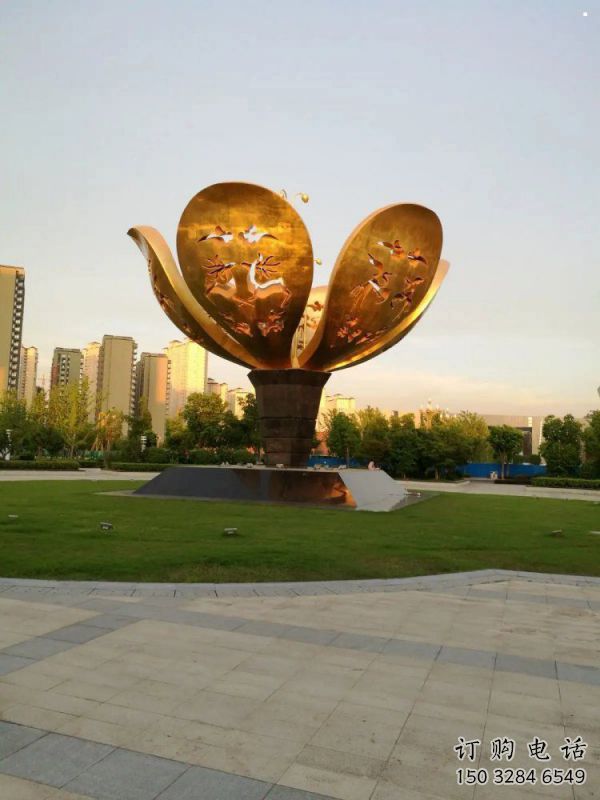 山茶花雕塑優(yōu)價(jià)，村標(biāo)概念，不銹鋼山茶花雕塑生產(chǎn)