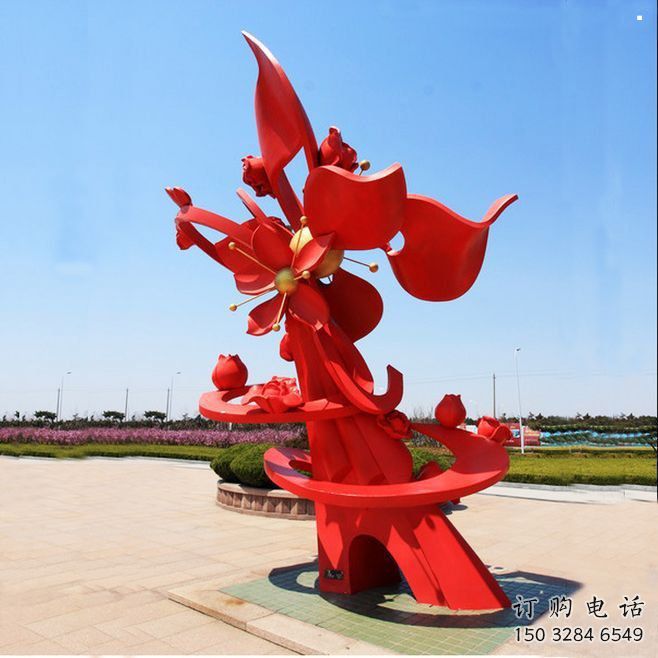 石榴花雕塑觀賞型，公園小品，不銹鋼石榴花雕塑生產(chǎn)商