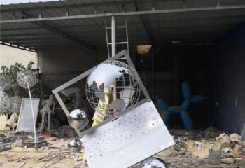 地球儀雕塑通用，街景小品，筆記本地球儀雕塑制造