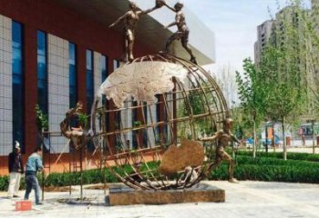 地球儀雕塑訂做，校園雕塑，現代地球儀人物雕塑廠家