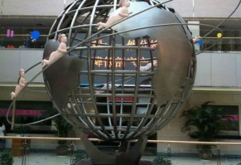 地球儀雕塑精品，景觀概念，現代地球儀人物雕塑通用