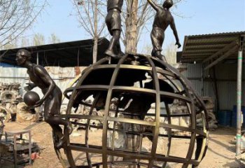 地球儀雕塑系列，城市裝飾，烤漆地球儀人物雕塑優選