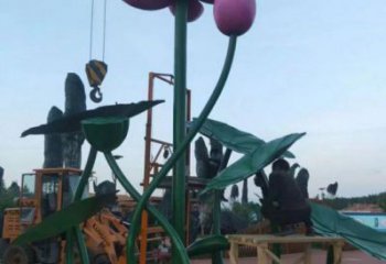 大型荷花雕塑公司，花園小品，荷花雕塑提供