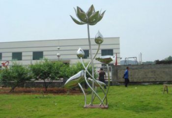 鏡面荷花雕塑，不銹鋼植物雕塑，景觀美陳擺件