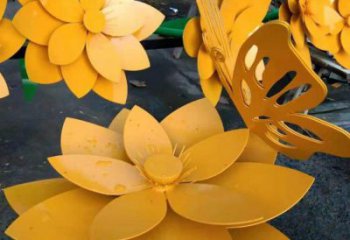 黃蓮花雕塑預定，露天雕塑，公園烤漆黃蓮花雕塑廠家