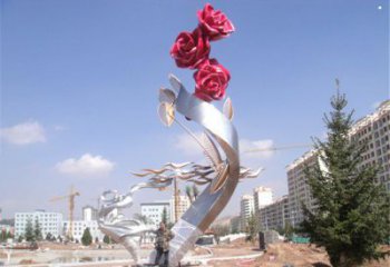 烤漆月季雕塑承接，美陳雕塑，月季花朵雕塑廠家