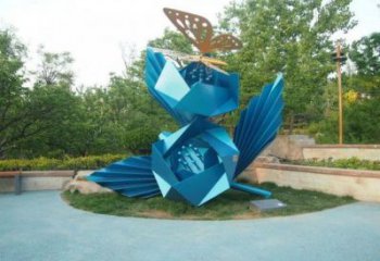 山茶花雕塑定做，小區(qū)擺件，烤漆山茶花雕塑制作