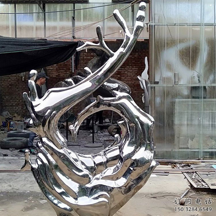 制造波浪雕塑廠家，地標擺件，不銹鋼波浪雕塑訂做