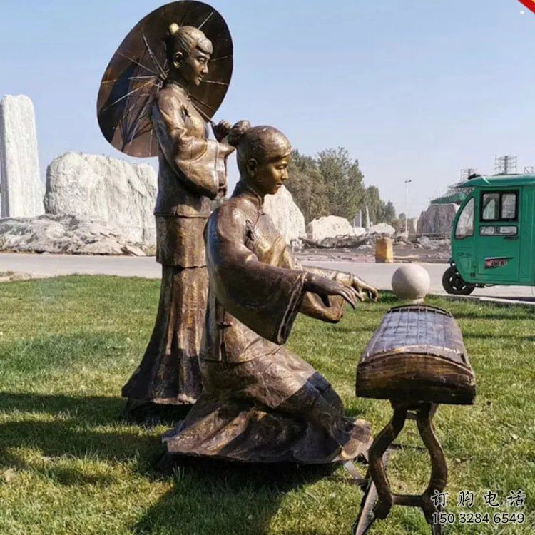 彈古箏雕塑供需，美陳雕塑，景觀民俗人物雕塑承接