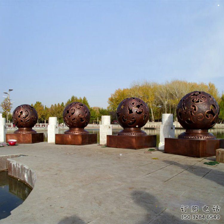 鏤空球雕塑承接，村標概念，地產烤漆鏤空球雕塑廠家