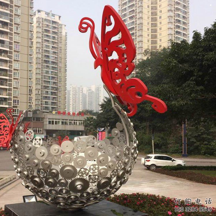 花球雕塑定做，美陳雕塑，不銹鋼花球雕塑精品