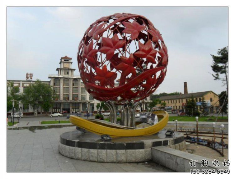 花紋球雕塑承接，街道標(biāo)識，不銹鋼花紋球雕塑供應(yīng)