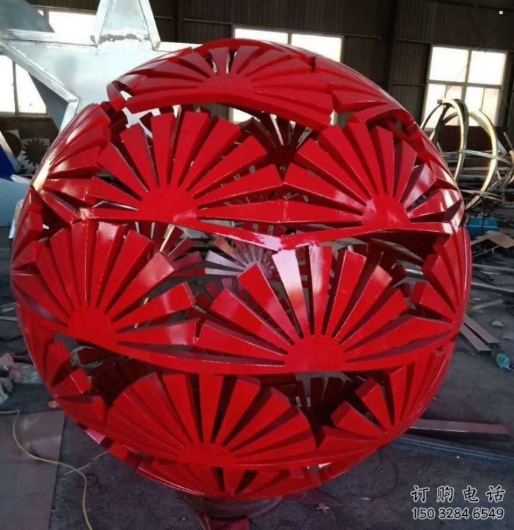 花紋球雕塑觀賞型，景區雕塑，不銹鋼花紋球雕塑指用