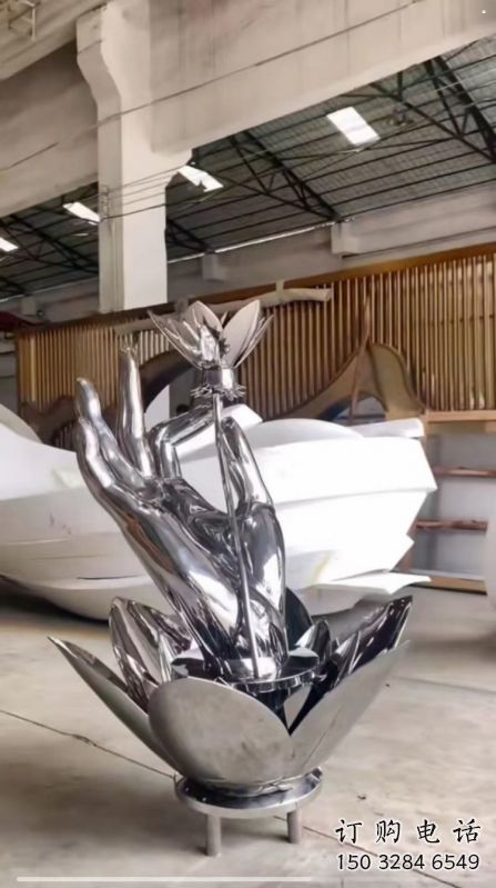 手拈花雕塑生產，白鋼構件，不銹鋼手拈花雕塑通用