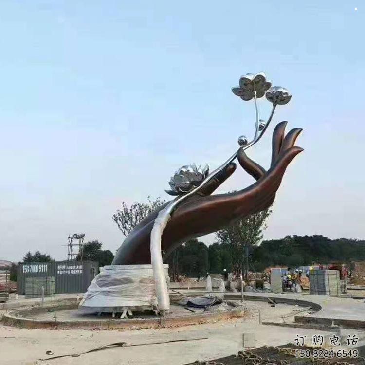 手拈花雕塑制造商，動態雕塑，不銹鋼手拈花雕塑訂做