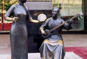 拉二胡雕塑觀賞型，公園小品，別墅民俗人物雕塑生產(chǎn)商