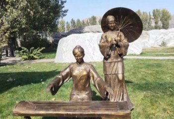 彈古箏雕塑定價，景觀雕塑，民俗人物雕塑擺件