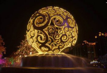 燈光球雕塑定制，村標概念，不銹鋼燈光球雕塑預定