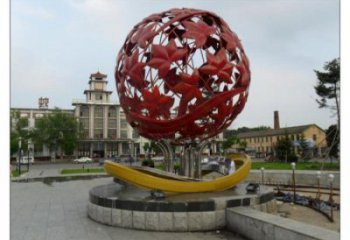 花紋球雕塑承接，街道標(biāo)識，不銹鋼花紋球雕塑供應(yīng)