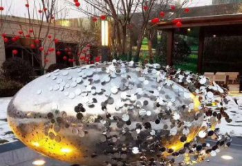 花紋球雕塑精選，陸地?cái)[件，不銹鋼花紋球雕塑展品