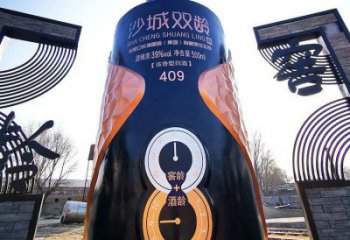 小區酒瓶雕塑，拉絲景觀雕塑，抽象效果