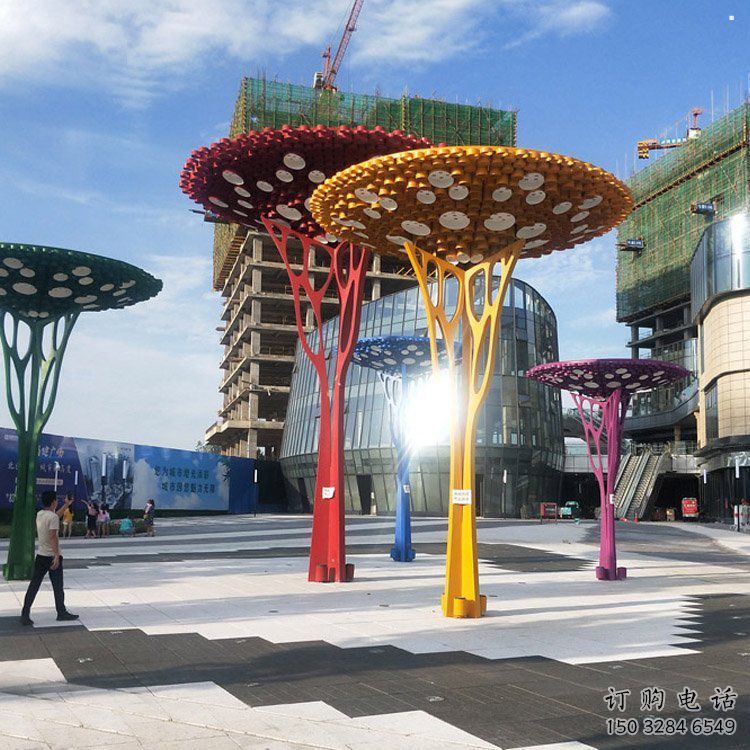 遮陽樹雕塑定制，白鋼構件，不銹鋼遮陽樹雕塑廠