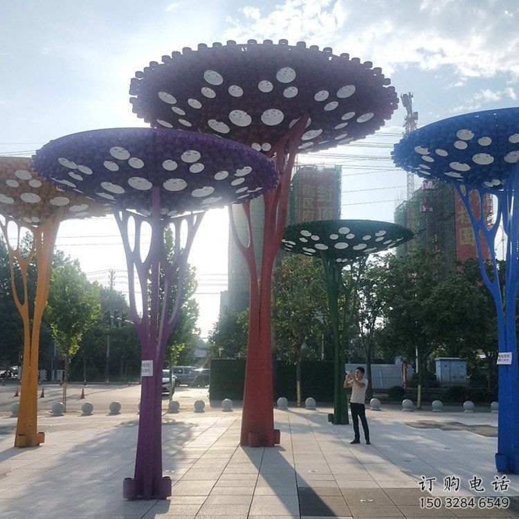 遮陽樹雕塑選用，美陳雕塑，不銹鋼遮陽樹雕塑展示