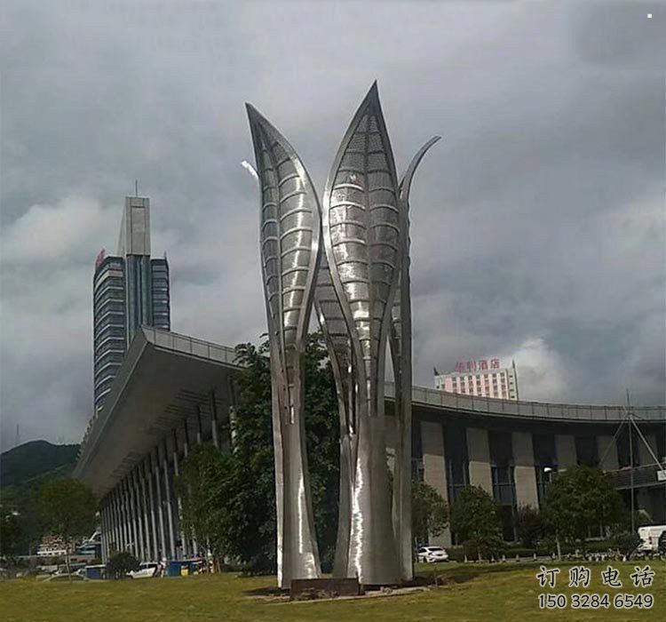 樹葉雕塑生產，美陳雕塑，制造鏡面不銹鋼樹葉雕塑廠家