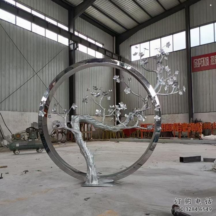 梅花樹雕塑加工，美陳雕塑，不銹鋼梅花樹雕塑生產(chǎn)商