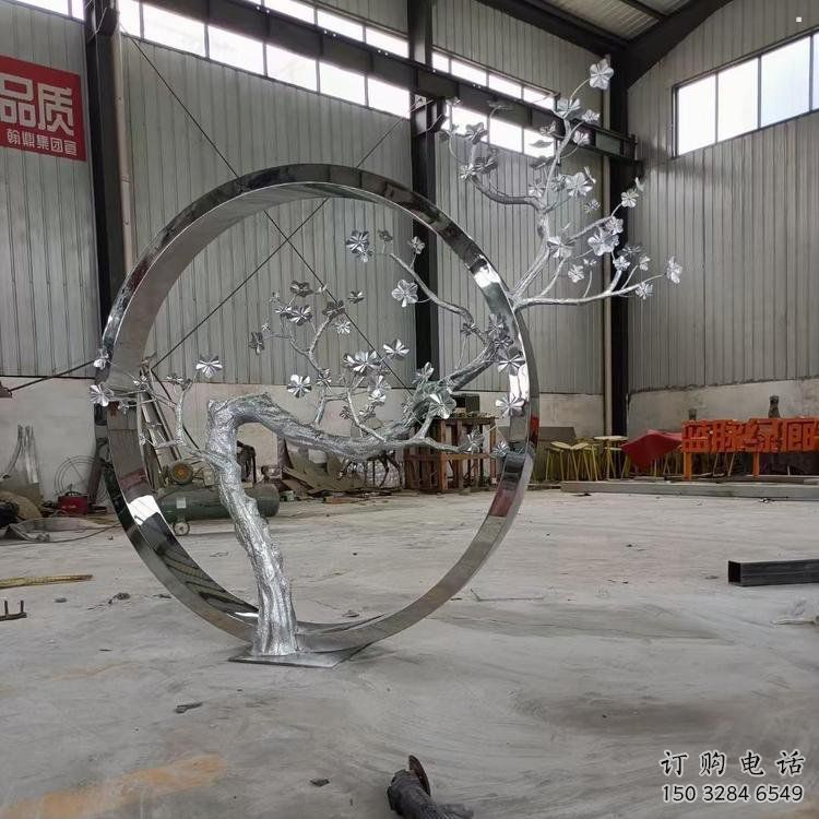 梅花樹雕塑制造商，戶外擺放，不銹鋼梅花樹雕塑供應
