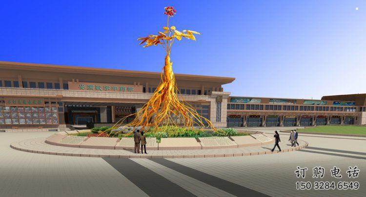 人參雕塑定做，小區(qū)雕塑，彩色人參樹雕塑制造商