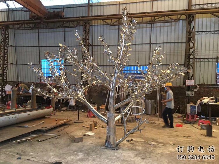 大型楓樹雕塑優選，白鋼構件，不銹鋼楓樹雕塑廠
