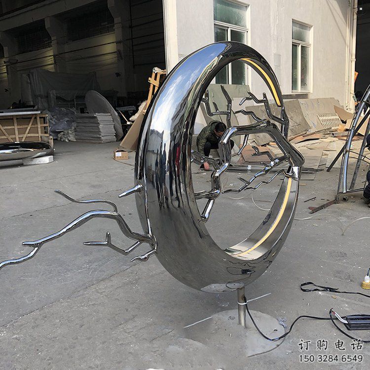 圓環樹雕塑供應，花園小品，不銹鋼圓環樹雕塑展品
