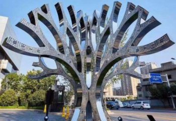 遮陽樹雕塑通用，街道標(biāo)識(shí)，不銹鋼鏤空遮陽樹雕塑承接