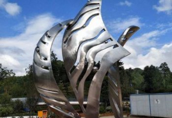 鏡面樹(shù)葉雕塑定制，村標(biāo)概念，不銹鋼鏡面樹(shù)葉雕塑預(yù)定