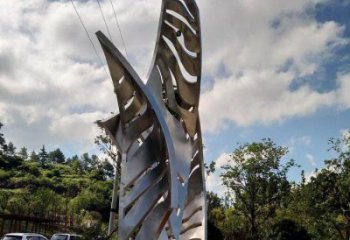 鏡面樹(shù)葉雕塑定制，市標(biāo)雕塑，不銹鋼鏡面樹(shù)葉雕塑制作