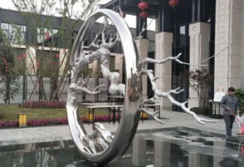 圓環(huán)樹雕塑定制，市標雕塑，不銹鋼圓環(huán)樹雕塑定做