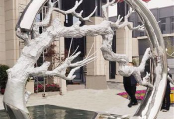 圓環(huán)樹(shù)雕塑制造商，露天雕塑，不銹鋼圓環(huán)樹(shù)雕塑訂做