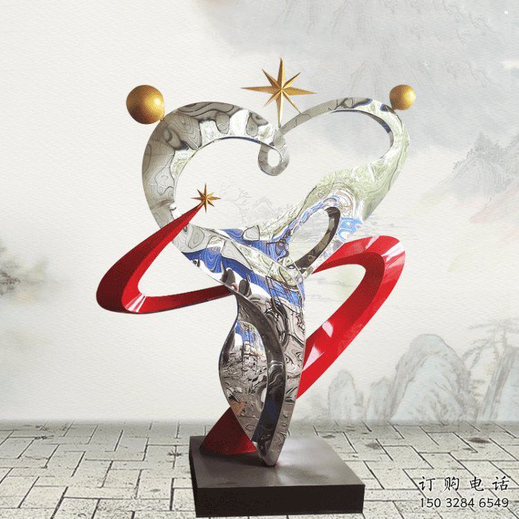 心形雕塑觀賞型，公園小品，鏡面不銹鋼心形雕塑常用