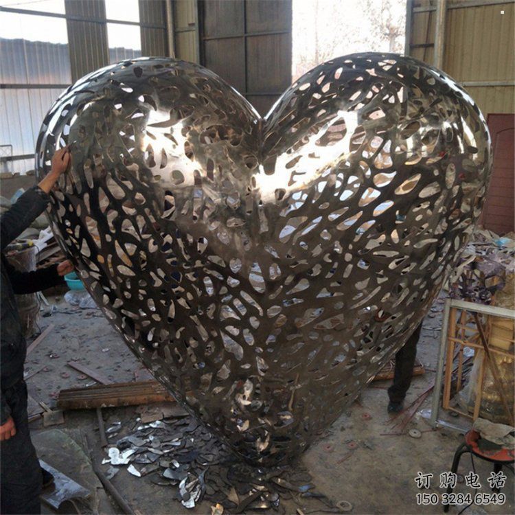 現代心形球雕塑定制，中式工藝，不銹鋼心形球雕塑廠家優價