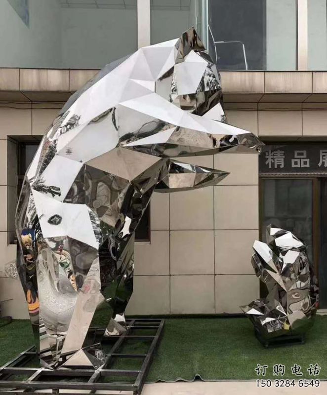 熊貓雕塑工程供應，景觀雕塑，幾何不銹鋼熊貓雕塑供求