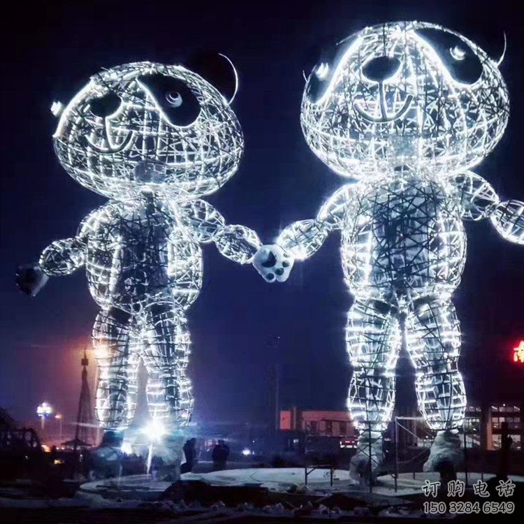 熊貓雕塑供求，白鋼構件，彩色鏤空熊貓雕塑廠家