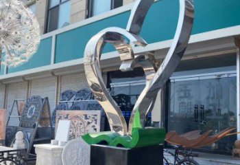 空間心形雕塑精品，白鋼構件，別墅鏡面心形雕塑廠家