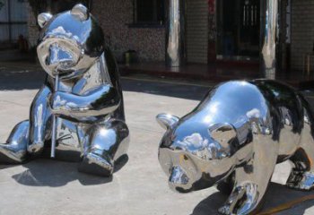 熊貓雕塑通用，街景小品，不銹鋼熊貓雕塑制造