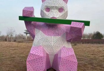 現代熊貓雕塑定制，中式工藝，切面鏤空熊貓雕塑廠家