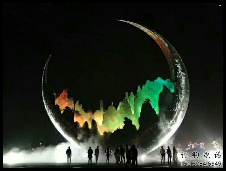 城市月牙雕塑，網格體育雕塑，古銅效果