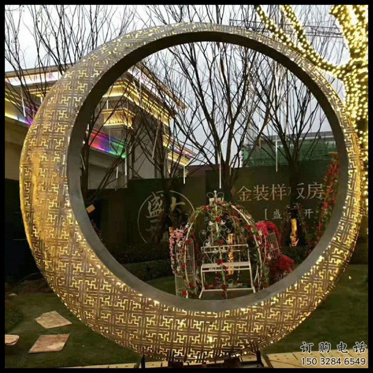 月牙雕塑訂做，城市裝飾，庭院鏤空月牙雕塑展品