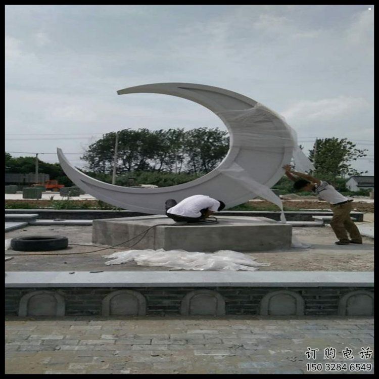 月亮船雕塑制造商，城區(qū)小品，不銹鋼月亮船雕塑制作