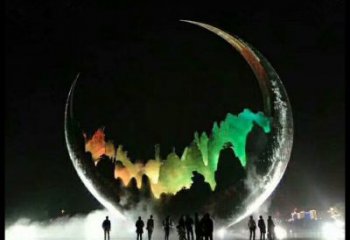 城市月牙雕塑，網(wǎng)格體育雕塑，古銅效果