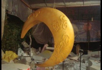 景區(qū)月亮船雕塑，鍍金歐式雕塑，鐵藝材質(zhì)